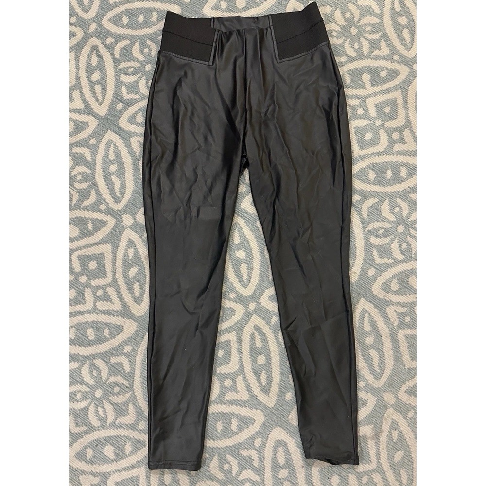 Simply Vera Wang Pull On Pants Women's Faux Leather Legging Black Pockets Size M